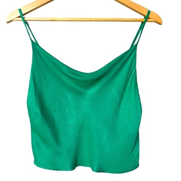 Zara Kelly Green Summer Spaghetti Strap Crop Square Neck Tank Top - Picture 1 of 5